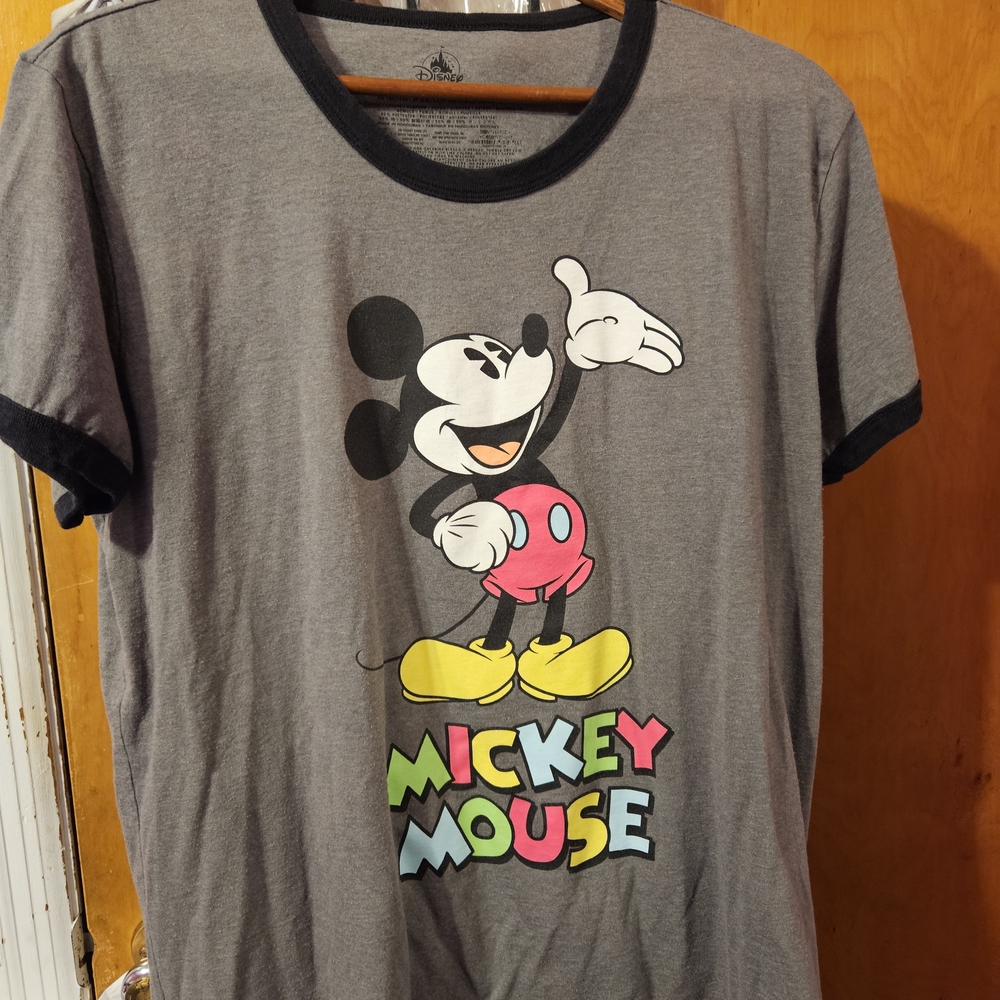 Disney Mickey Mouse Gray T-Shirt with Colorful Accents